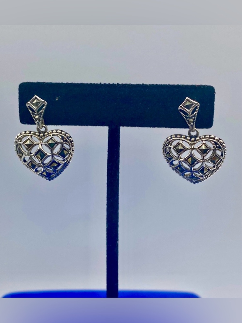 Sterling Silver Marcasite Heart Earrings